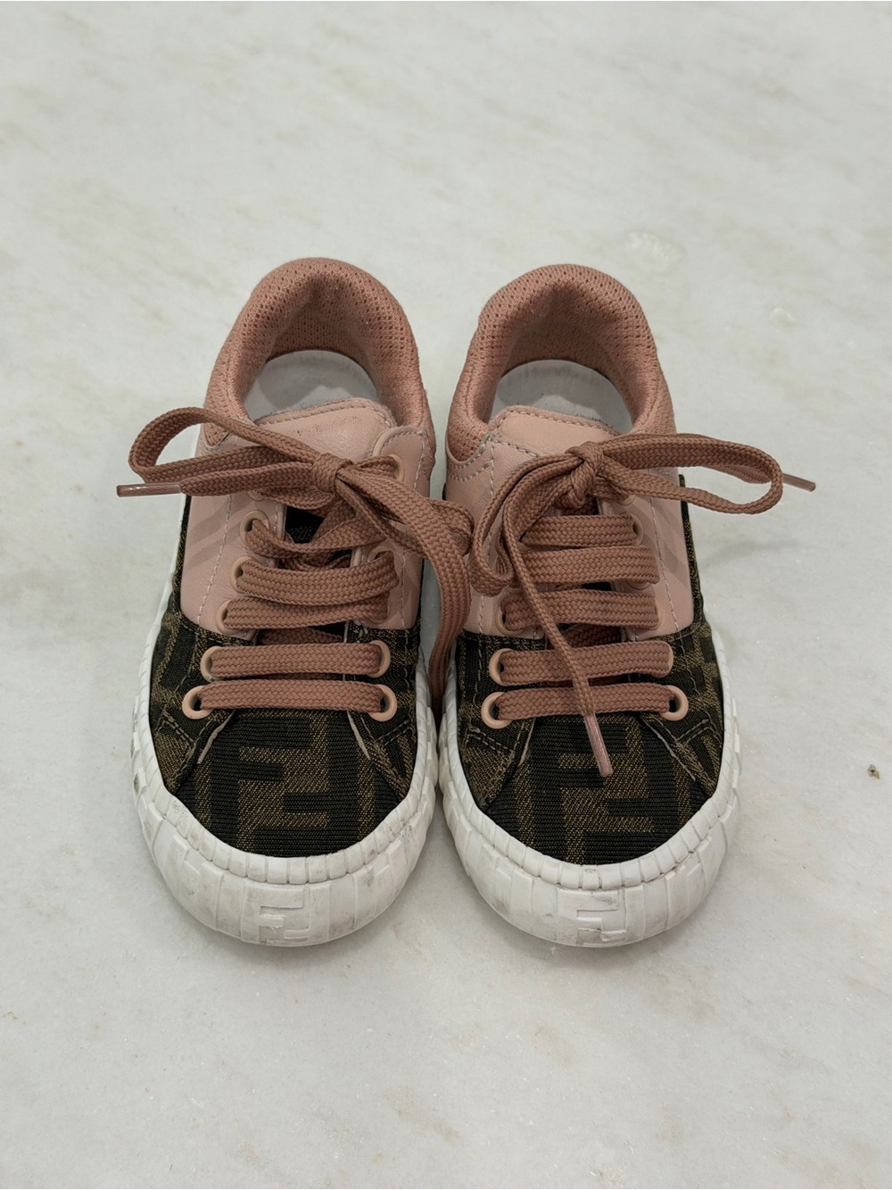 Fendi Kids Pink and Brown Logo-Print Lace-Up Sneakers